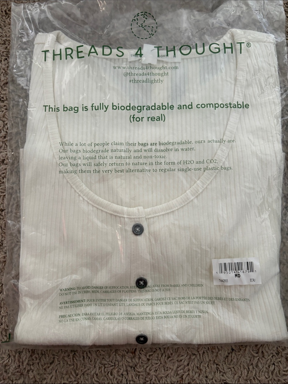 Threads 4 Thought Off White Ribbed Button-Front Tee - Picture 2 of 4